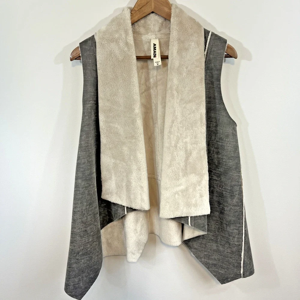 Anthropologie Amadi Kady Sherpa Vest Sz Medium Brown Gray